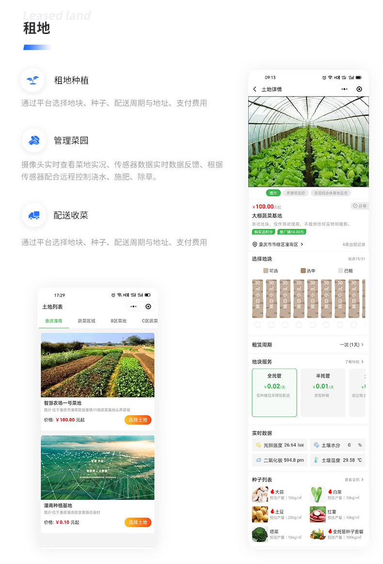攝像頭實時查看菜地實況、傳感器數據實時數據反饋、根據 傳感器配合遠程控制澆水、施肥、除草。